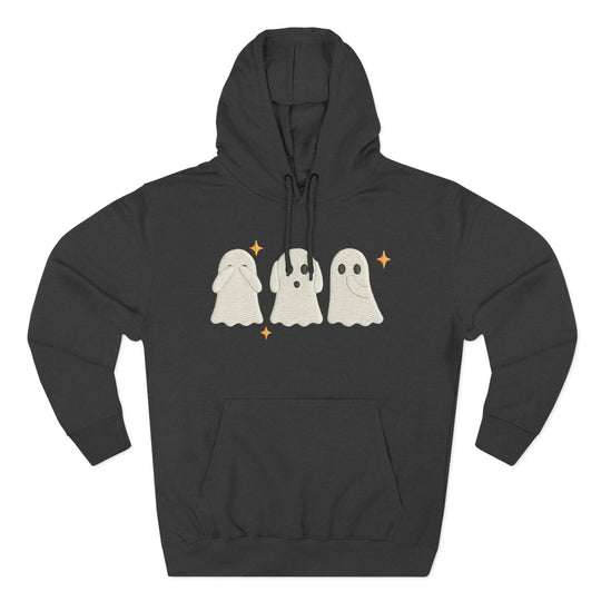 Adorable Ghosts Three-Panel Fleece Hoodie, Halloween Apparel, Cozy Gift, Trendy Casual Wear, Cute Ghost Design, Fall Fashion