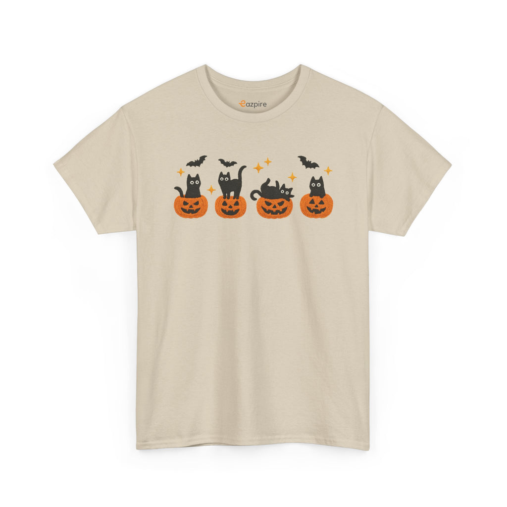 Halloween Cat & Pumpkin Tee - Cozy, Fun, Unisex T-Shirt for Cat Lovers, Spooky Season, Fall Parties, Gifts