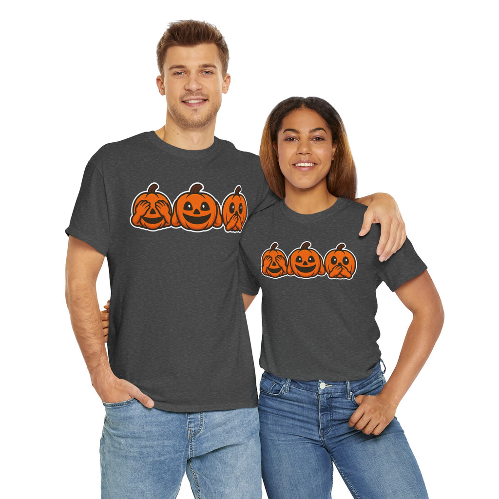 Unisex Cotton T-Shirt - See No Evil Pumpkin Tee – Cozy Fall Sweatshirt for Halloween Lovers