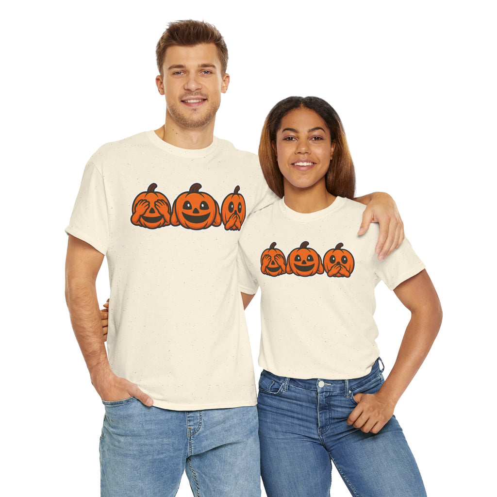 Unisex Cotton T-Shirt - See No Evil Pumpkin Tee – Cozy Fall Sweatshirt for Halloween Lovers
