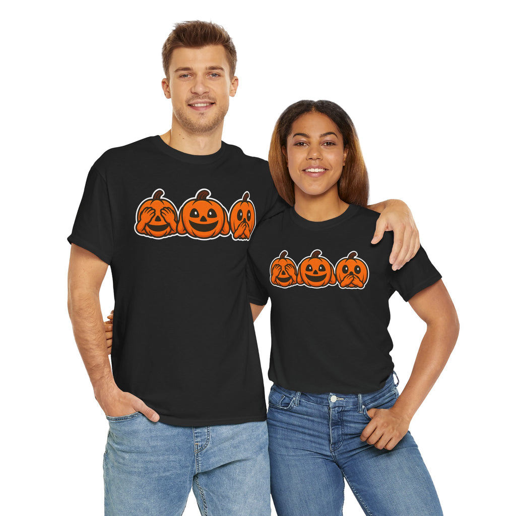 Unisex Cotton T-Shirt - See No Evil Pumpkin Tee – Cozy Fall Sweatshirt for Halloween Lovers