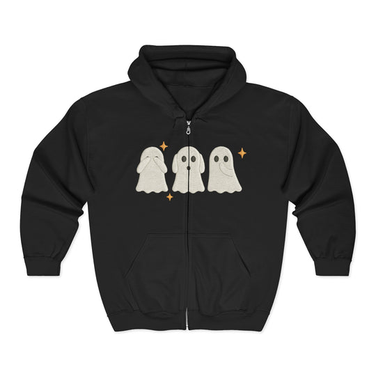 Cute Halloween Ghosts Hoodie – Unisex Full Zip Hooded Sweatshirt | Spooky Fall & Pumpkin Season Apparel