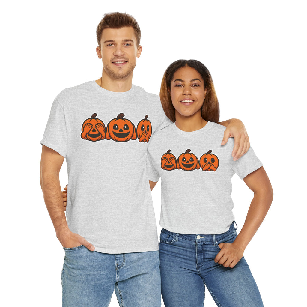 Unisex Cotton T-Shirt - See No Evil Pumpkin Tee – Cozy Fall Sweatshirt for Halloween Lovers