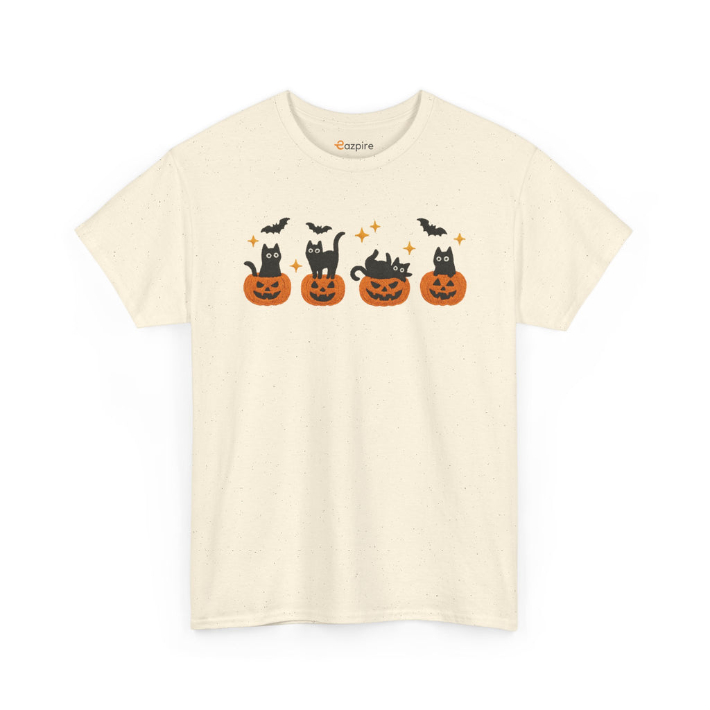 Halloween Cat & Pumpkin Tee - Cozy, Fun, Unisex T-Shirt for Cat Lovers, Spooky Season, Fall Parties, Gifts