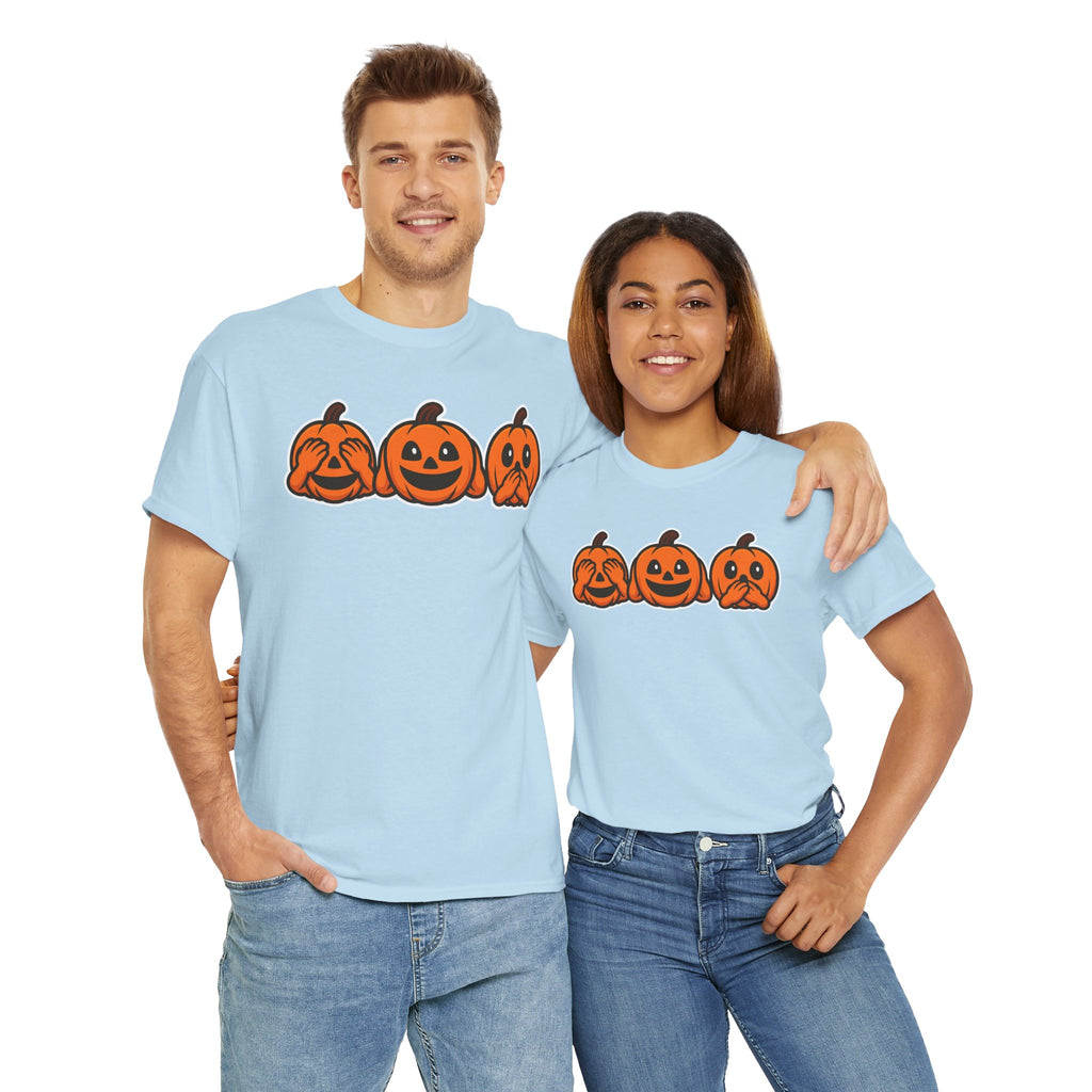 Unisex Cotton T-Shirt - See No Evil Pumpkin Tee – Cozy Fall Sweatshirt for Halloween Lovers
