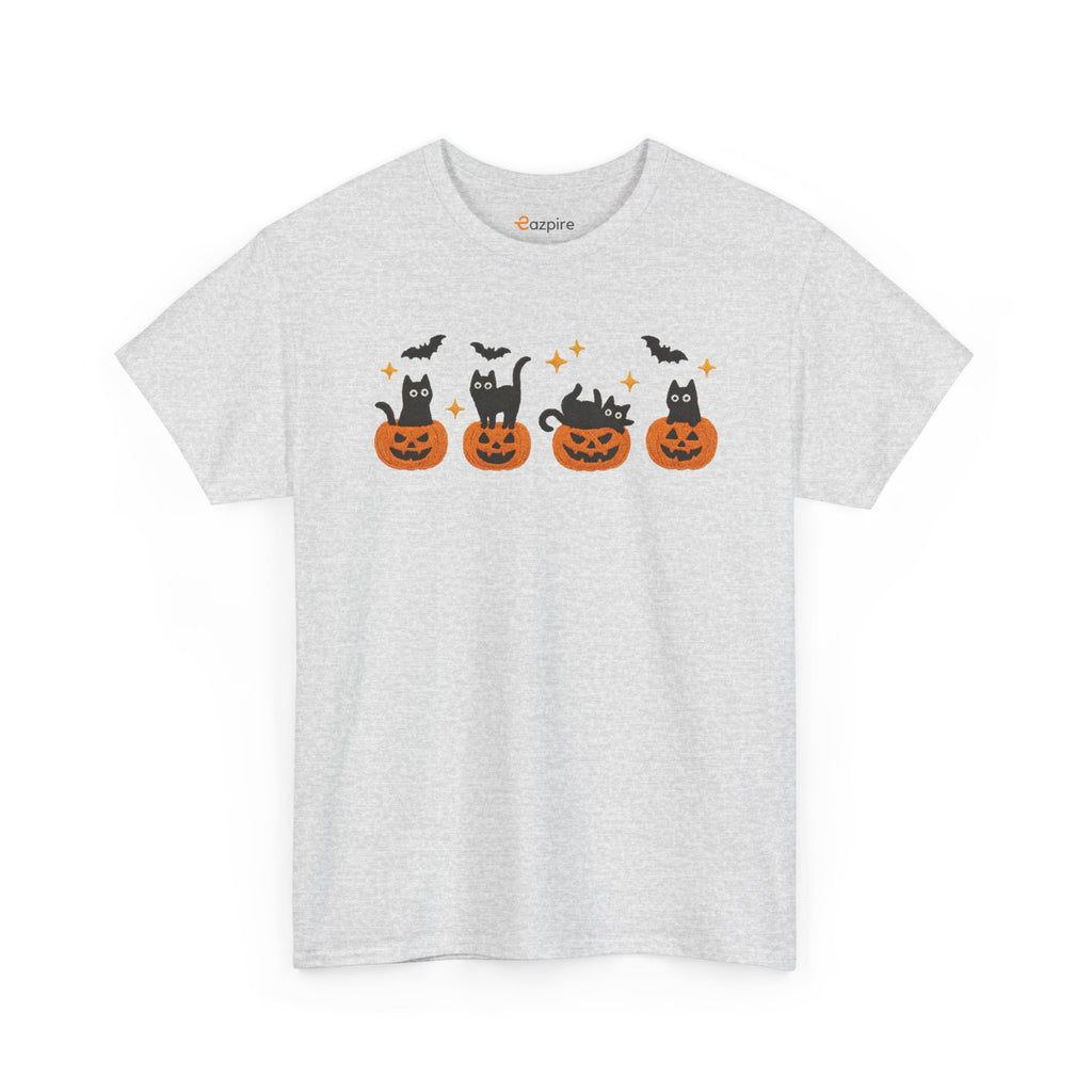 Halloween Cat & Pumpkin Tee - Cozy, Fun, Unisex T-Shirt for Cat Lovers, Spooky Season, Fall Parties, Gifts