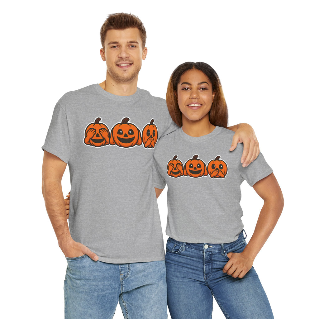 Unisex Cotton T-Shirt - See No Evil Pumpkin Tee – Cozy Fall Sweatshirt for Halloween Lovers