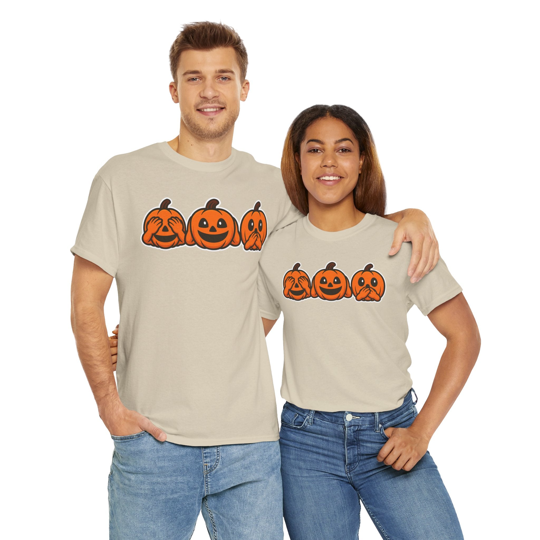 Unisex Cotton T-Shirt - See No Evil Pumpkin Tee – Cozy Fall Sweatshirt for Halloween Lovers