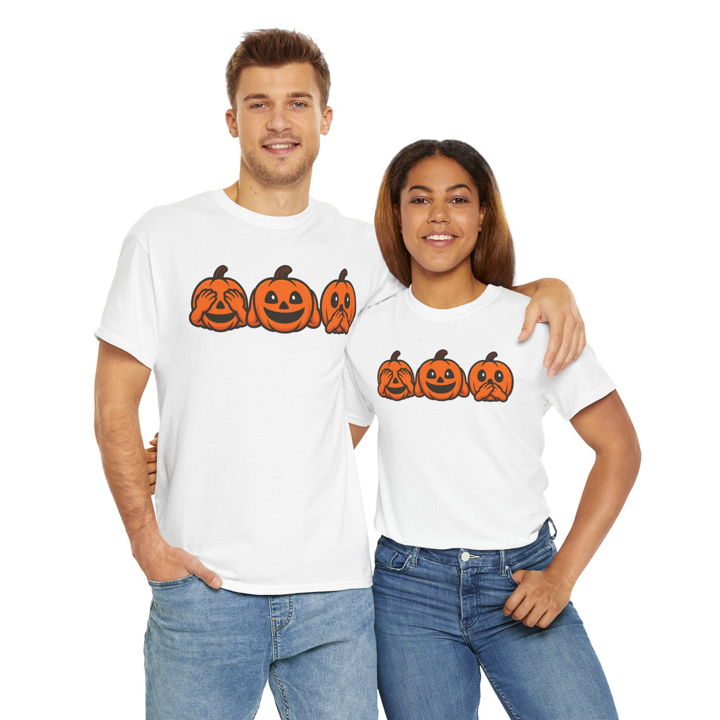 Unisex Cotton T-Shirt - See No Evil Pumpkin Tee – Cozy Fall Sweatshirt for Halloween Lovers