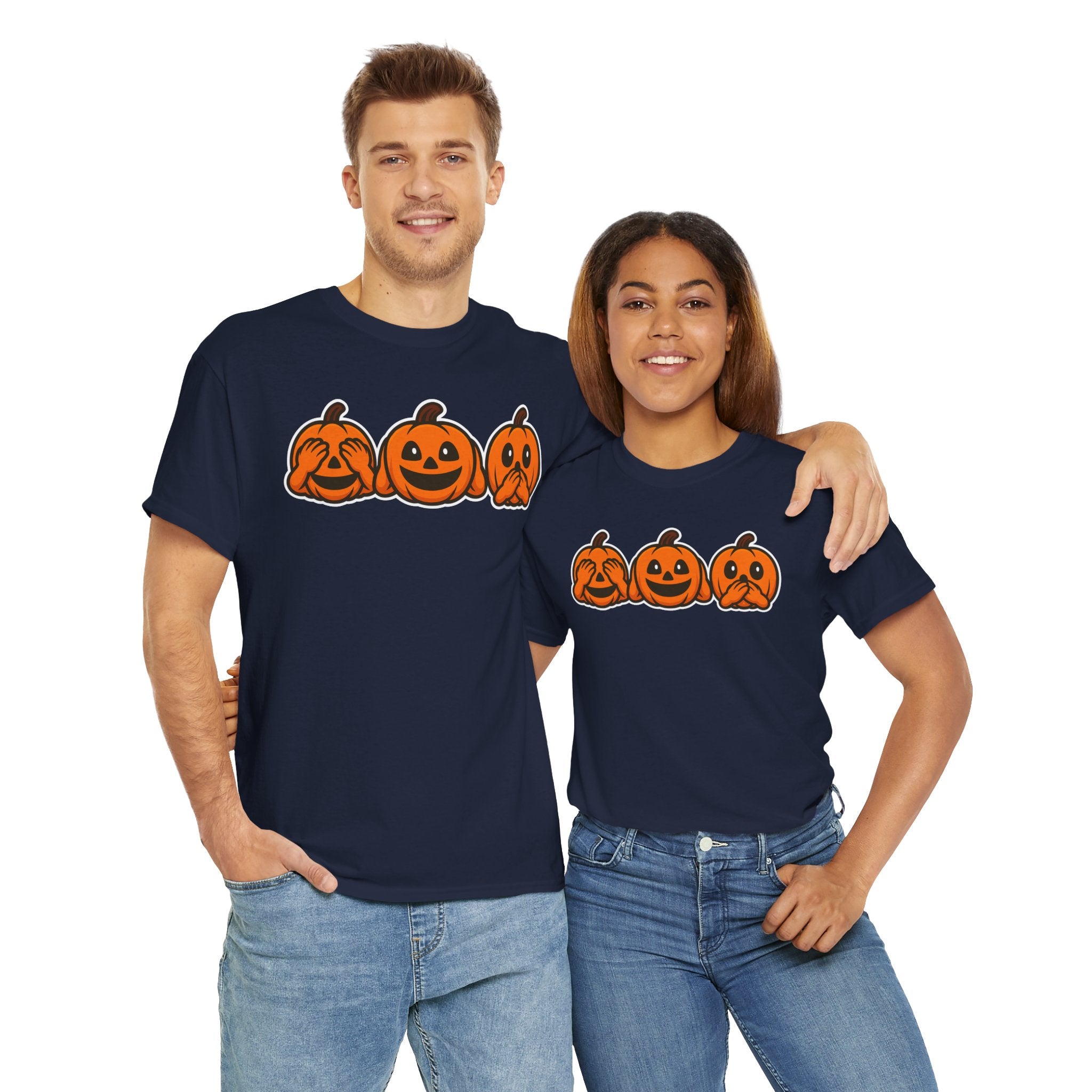 Unisex Cotton T-Shirt - See No Evil Pumpkin Tee – Cozy Fall Sweatshirt for Halloween Lovers