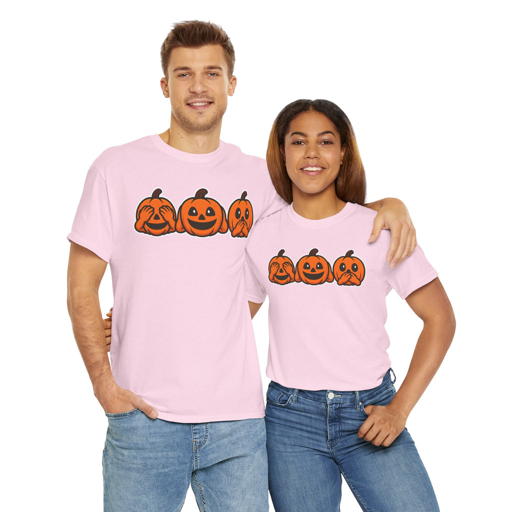 Unisex Cotton T-Shirt - See No Evil Pumpkin Tee – Cozy Fall Sweatshirt for Halloween Lovers