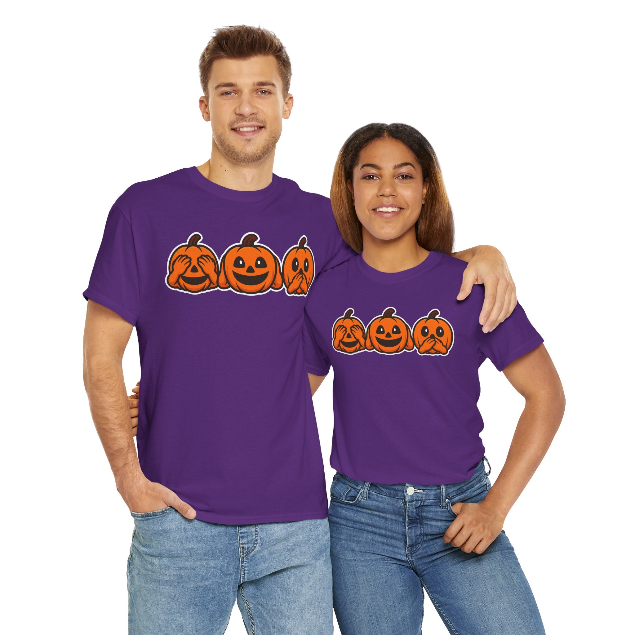 Unisex Cotton T-Shirt - See No Evil Pumpkin Tee – Cozy Fall Sweatshirt for Halloween Lovers