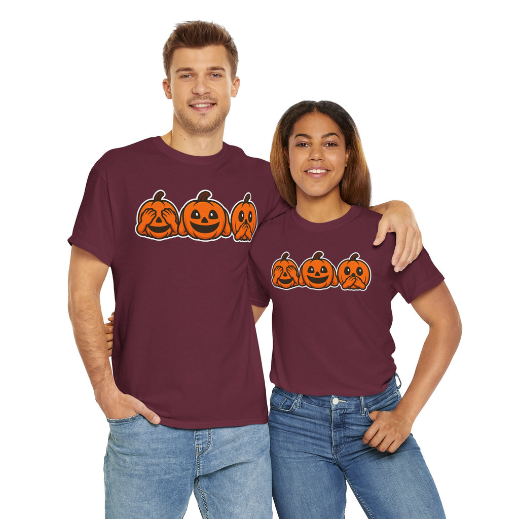 Unisex Cotton T-Shirt - See No Evil Pumpkin Tee – Cozy Fall Sweatshirt for Halloween Lovers